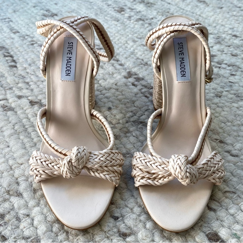 Steve Madden NWT Malou Braided Wrap Block Heel Sandals in Cream, Size 9 - Picture 4 of 9